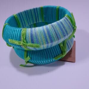 Lee Angel Women's Blue Green ROPE Ribbon Wrap Bangle Bracelet NWT 89